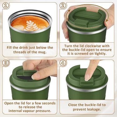 Термокружка KETIEE 510мл, з подвійними стінками, для кави та чаю, оливковий колір