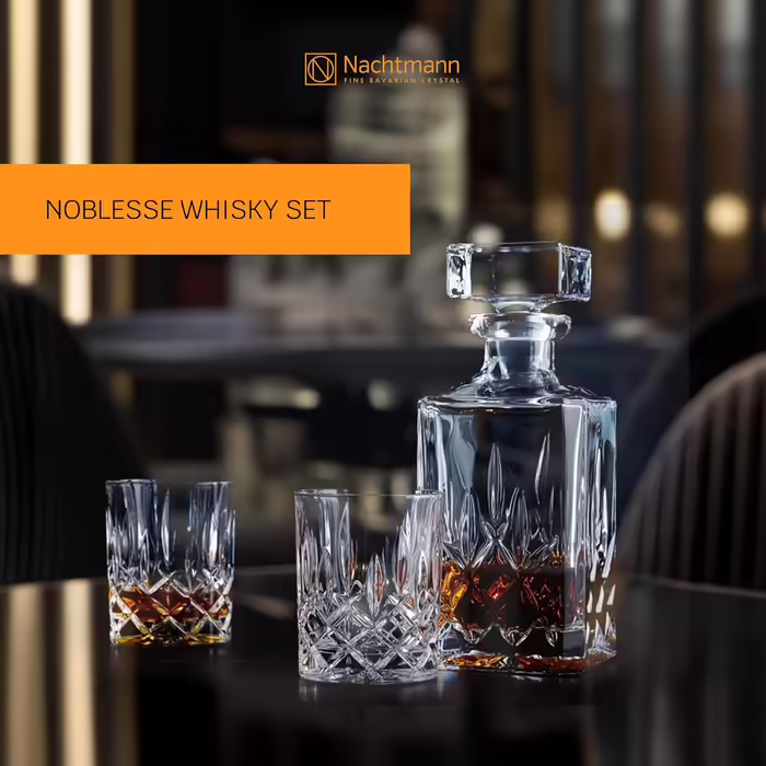 Nachtmann 3-Piece Whisky Set, 750 ml Carafe with 2 Whisky Glasses 295 ml, Noblesse, 91899, Crystal Glass Whisky Gift Set, Dishwasher Safe