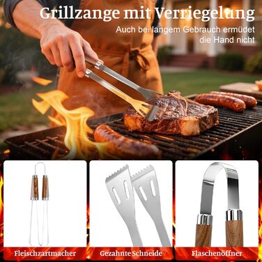 Набір гриля KOBENDA 7 предметів з нержавіючої сталі з чохлом, професійний BBQ аксесуар, ідеальний подарунок для чоловіків