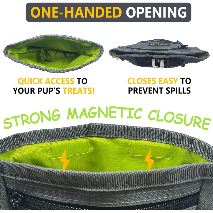 Лекарства для собак – сумка-лейкоріз для собак з кількома кишенями, диспенсер для пакетів для екскрементів і кишеня для телефону, 3 варіанти носіння – ідеальний мішок для корму для собак, тренування та прогулянки, сірий, магнітна застібка