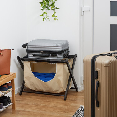 Relaxdays Black Luggage Rack with Laundry Bag
