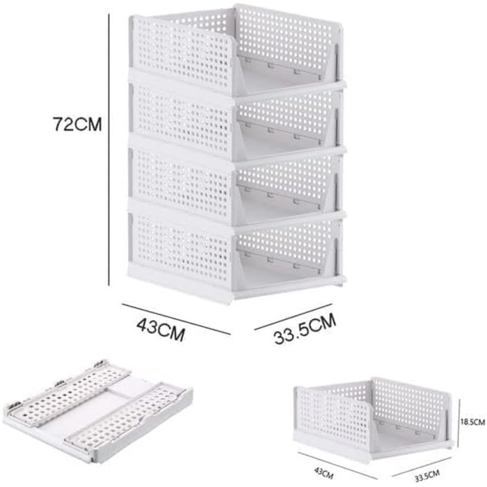 RMAN 8-Piece Stackable Folding Closet Storage Boxes, Closet Organizer Drawers, Plastic Storage Crates for Home, Bedroom, Kitchen - White