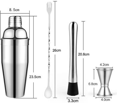 Stainless Steel Cocktail Mix Set - 14 Piece Bartender Kit with Bamboo Stand - 750ml Shaker Set - Perfect Gift