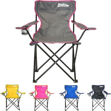 Кемпінговий стілець складаний з підлокітниками та підсклянником, сірий/рожевий