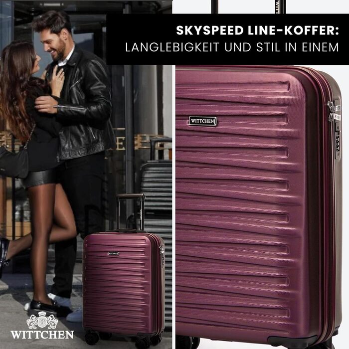WITTCHEN Skyspeed Line - Великий валіза на колесах, жорсткий корпус ABS, телескопічна ручка, комбінаційний замок, 4 колеса, каштанового кольору. Підходить для авіакомпаній Lufthansa, Eurowings, Ryanair, Condor.