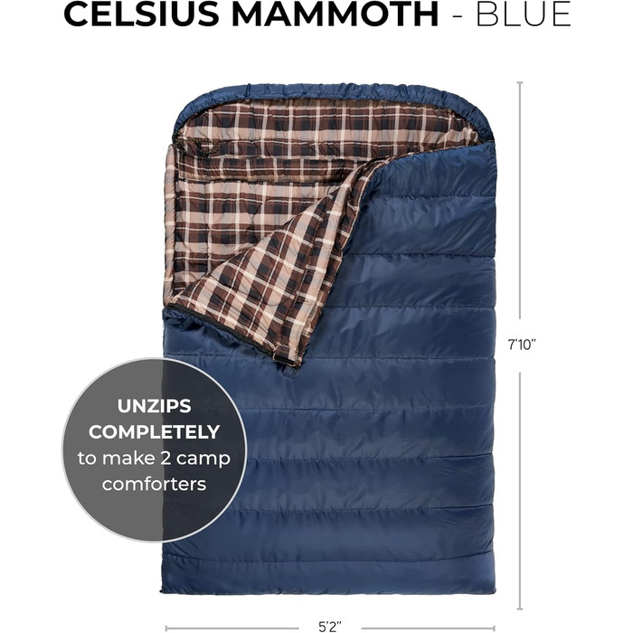 Сплячий мішок TETON Sports Mammoth Queen-Size, двомісний, синій, для кемпінгу, -6°C
