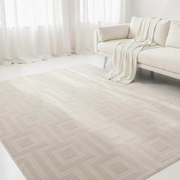 Килим Interiyou для вітальні/спальні/дитячої Cannes, 120x170 см, кремовий, короткий ворс, скандинавський бохо-стиль, геометричний малюнок
