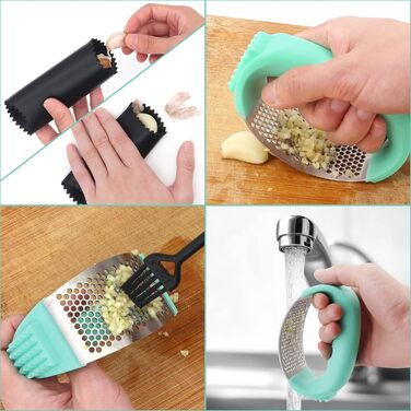 Пресувалка для часнику Bemodst з нержавіючої сталі 304, 2-в-1 (очищувач часнику), ергономічна, легка у використанні та чищенні