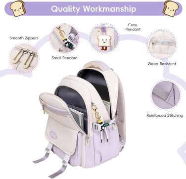 Шкільний рюкзак Tanou для дівчаток-підлітків, набір шкільних сумок з сумкою через плече та пеналом, дитячий рюкзак для школи, повсякденний, зелений (фіолетовий)