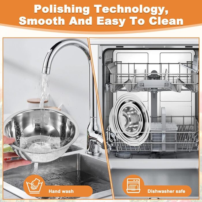 Набір з 5 чаш для перемішування з нержавіючої сталі з мірними позначками, ергономічний дизайн, стійкі до морозу, безпечні для миття в посудомийній машині. Металеві чаші для випічки, приготування їжі, салатів та зберігання продуктів.