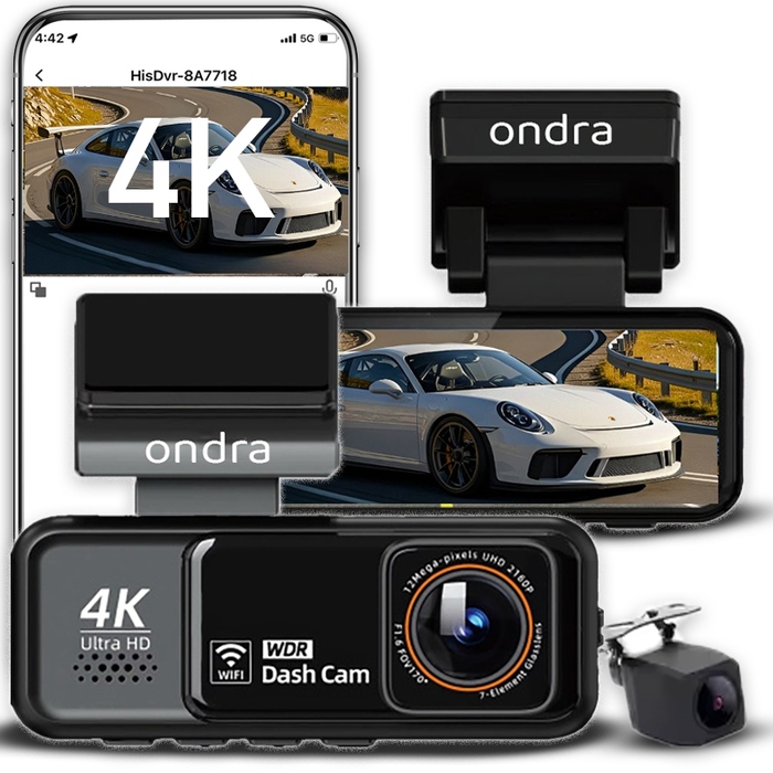 Автомобільний відеореєстратор 4K Ultra HD з GPS, Wi-Fi та камерою заднього виду