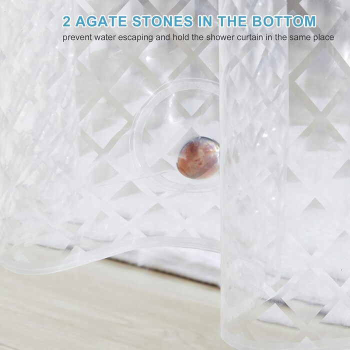 Шторка для душу Furlinic Anti-Schimmel, водонепроникна, прозора, EVA, 120x180 см, 3D ефект ромбу, 8 прищіпок, з камінням