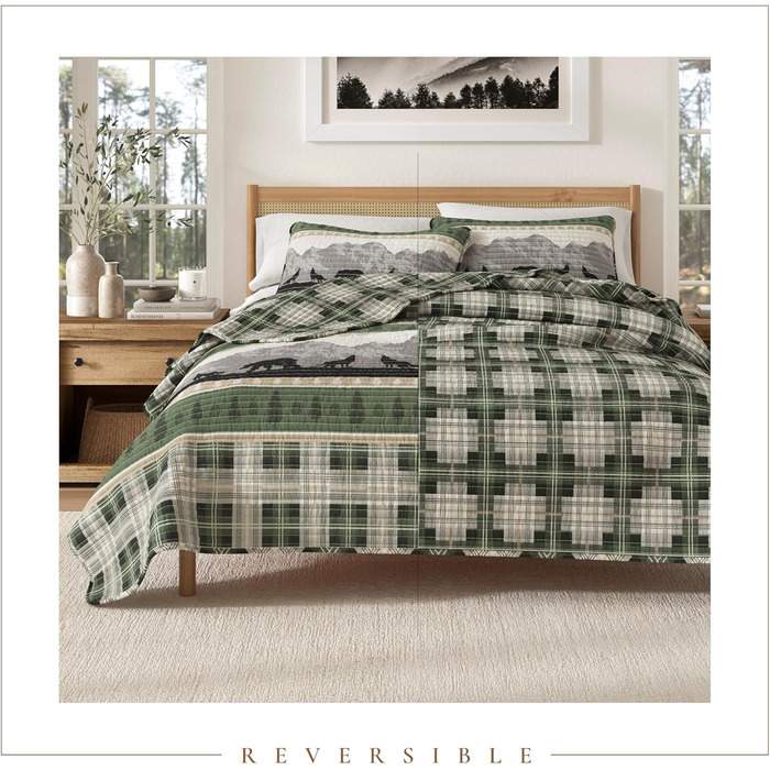 Плед Great Bay Home Lodge Stonehurst Collection (Full/Queen) з 2 наволочками. 3-частинний комплект постільної білизни, перевертається, підходить для всіх сезонів. Стильний дизайн Forest Patchwork (червоний/чорний)