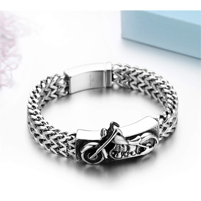Чоловічий браслет-ланцюг JewelryWe в готичному стилі для байкерів з нержавіючої сталі, сріблястий