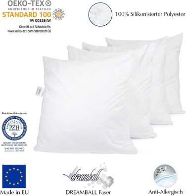 H&F Heimtextilien Top Quality Cushion 80x80 4-Piece Set | Allergy-Friendly Pillow with Oeko-TEX Certified | Cover: 100% Microfiber | Filling: 1100 Grams Polyester 4 80 x 80 cm