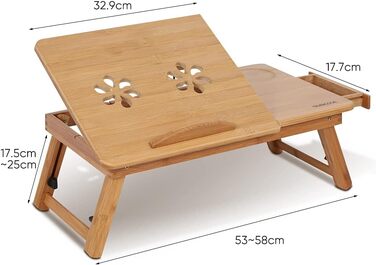Бамбуковий портативний стіл-підставка для ноутбука з ящиком та вентиляційними отворами, регульований, багатофункціональний для ліжка та дивану