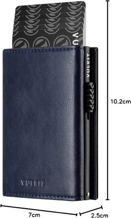 Чохл для кредитних карт VULKIT з RFID-блокуванням, з натуральної шкіри, з відділенням для грошей, віконцем для посвідчення, відділенням для монет та магнітною застібкою (Морський колір)