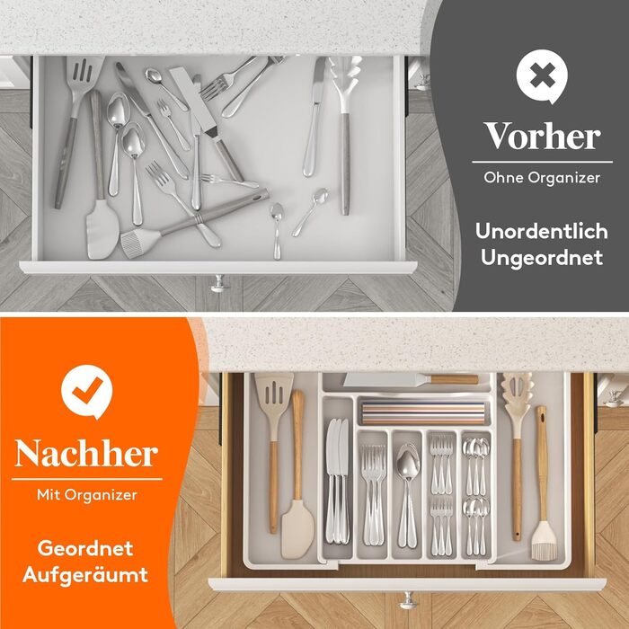 Органайзер для столових приборів Lifewit в шухляду, розсувний, пластиковий, білий 33-57 x 38 x 5 см