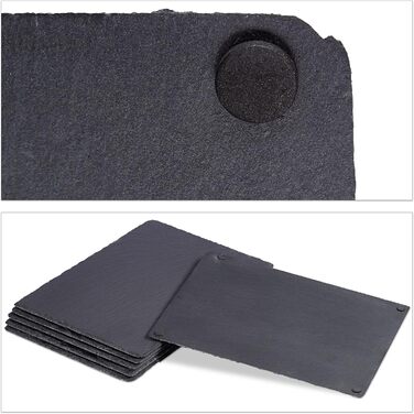 Relaxdays Slate Plates Set of 6, Large Serving Plates made of Slate, for Serving & Labeling, 30x40 cm, Anthracite