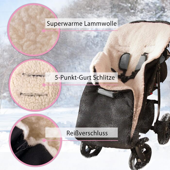 Термочохол Baby-Joy KAI XL 105 см, овеча вовна/поліестер, для коляски та санок, чорний, легкий догляд, утеплений