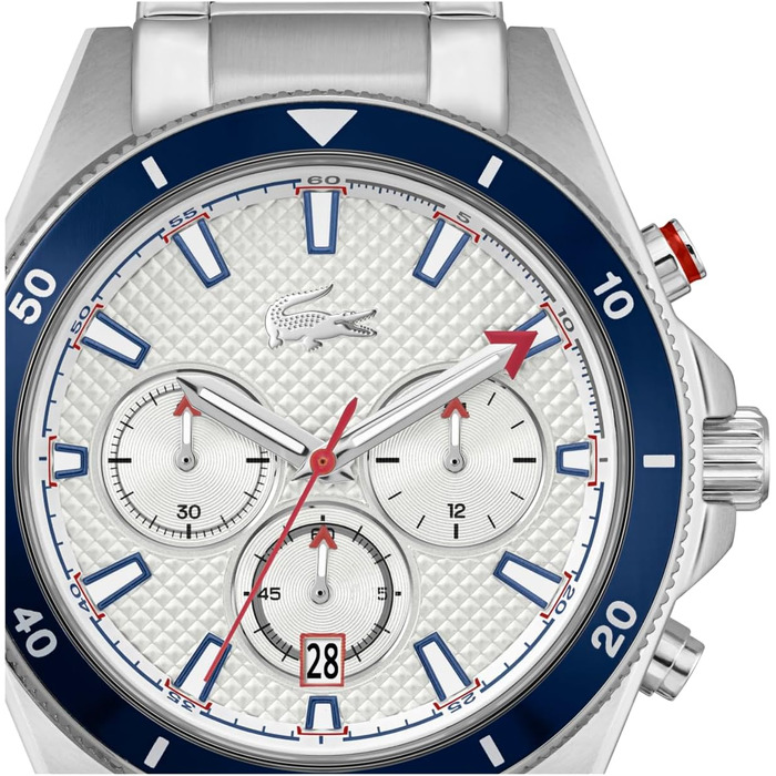 Годинник чоловічий Lacoste Mainsail Chronograph Quartz (білий, металевий браслет)
