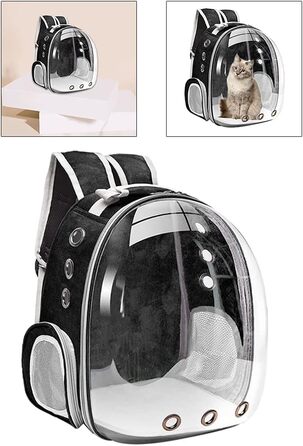 Рюкзак-переноска для кота MagiDeal Premium, велика прозора сумка для тварин, портативна, з вентиляцією, для котів та маленьких собак, водонепроникний, чорний