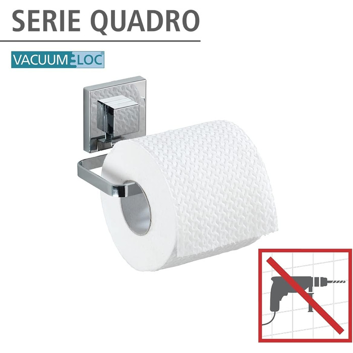 Тримач для туалетного паперу WENKO Vacuum-Loc Quadro, настінний, без свердління, нержавіюча сталь, сріблястий глянець, 14 x 6 x 11 см