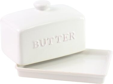Traditional Ceramic Butter Dish, Classic White, 2-Piece Set, Pattern