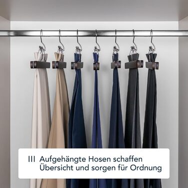 Дерев'яні клемні вішалки для штанів SUITS VIENNA, 8 шт, 28 см, з металевим затискачем, антиковзкі, темний горіх