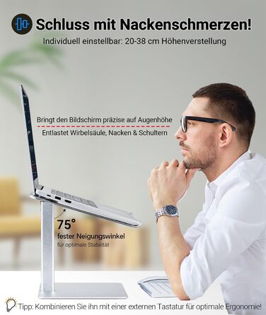 Підставка для ноутбука, регульована по висоті, сіра (срібляста), для MacBook та ноутбуків 13'-16.5'