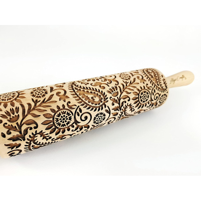 Індійська скалка з візерунком Paisley для тіста і кераміки Algis Crafts – декорована качалка для домашньої випічки
