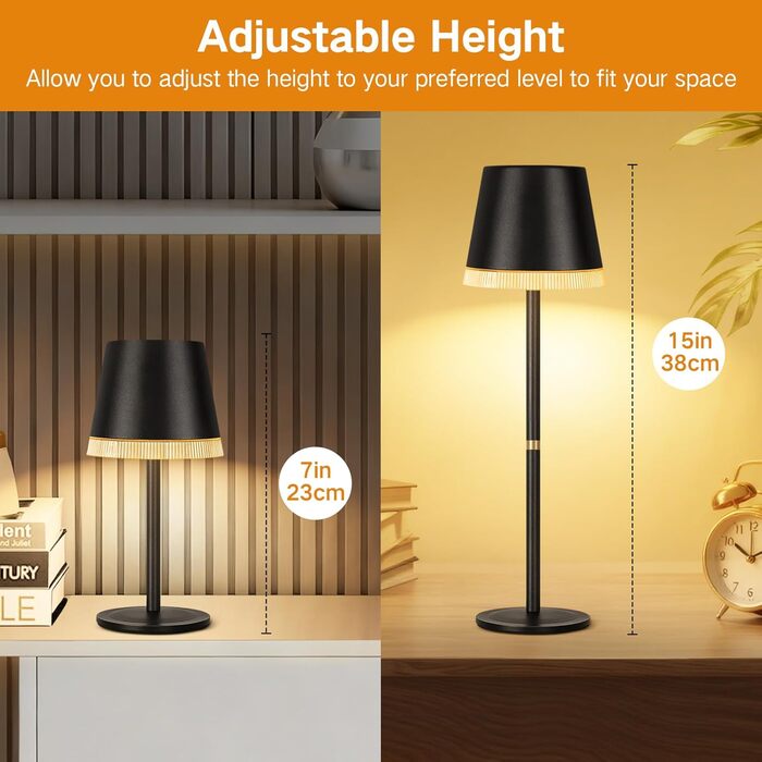 Світлодіодний настільний світильник OUTON з акумулятором, USB-C, 4000mAh, 3 режими освітлення, димування, сенсорне управління, чорний (2 шт)