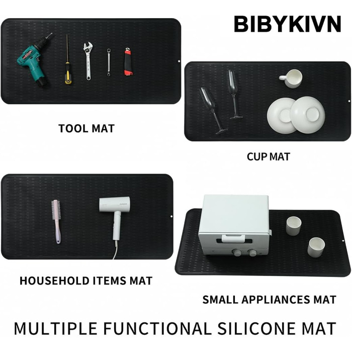 Силиконова килимок для сушіння посуду - килимок для посуду, BPA-free, стійкий до нагрівання, неслизький, з щіткою (чорний, 92 x 52 см)