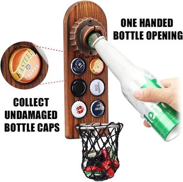 Bottle Opener Wall Mounted with Bottle Cap Collector, Magnetic Bottle Opener Wall, Wall Bottle Opener with Catch Basin, Beer Gifts for Men, Dad, Husband, Bar Accessories for Home, Outdoors (Style 6)