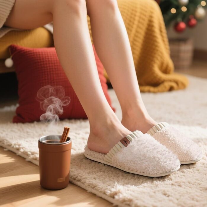 Тапочки жіночі Mabove Hausschuhe з меморі-піною, теплі зимові для дому (38/39 EU, молочний колір)