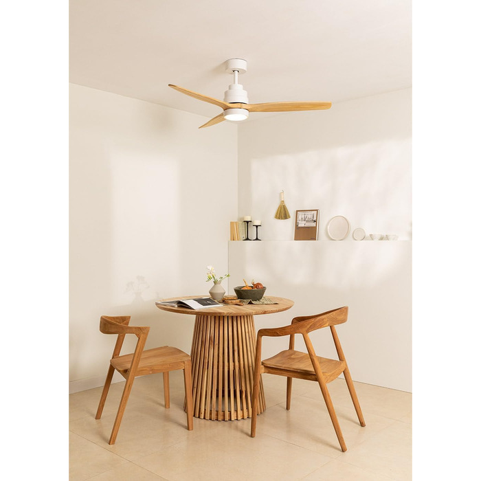 Вентилятор стельовий WINDSTYLANCE Natural Wood з підсвіткою, білий, дерев'яні лопаті, Wi-Fi, пульт, 40W, Ø132 см, літній/зимовий режим