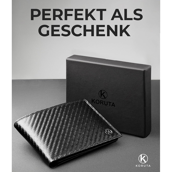 KORUTA® Wallet for Men Leather Carbon with RFID Protection | Real Leather Bifold Wallet Large | 13 Compartments | Wallet for Men | Wallet/Bifold/Portmonee made of genuine leather (Carbon Black)