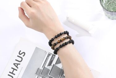 Чоловічі браслети з натурального каміння: тигрове око, чорний лава, онікс. Набір з 3-4 браслетів. Чудовий подарунок для чоловіків.