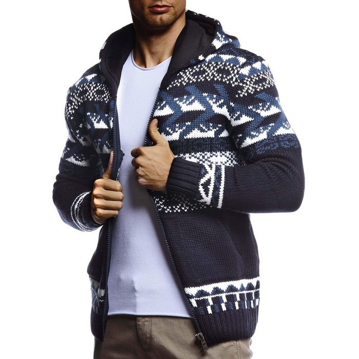 Чоловіча в'язана куртка Leif Nelson з капюшоном, норвезький стиль, чорна зимова куртка, тепла куртка з капюшоном, чоловіча куртка для зими, грубий в'яз, Slim Fit, LN20756 (M, Синій)