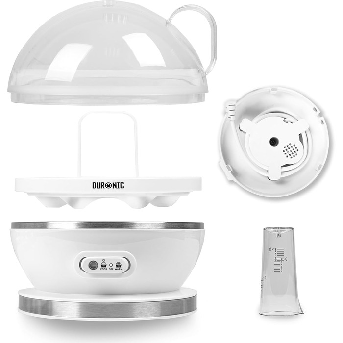 Електричний яйцеварка Duronic EB27 WE для 1-7 яєць з регулюванням ступеня готовності, таймером та захистом від перегріву, з мірним стаканчиком та знімачем яєць