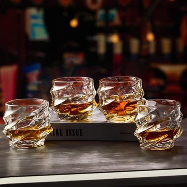 GLASKEY Crystal Whiskey Glasses Set of 4 - 350ml Lead-Free Crystal Glasses for Whiskey, Rum, Vodka, Scotch, Gin, Cognac, Water - Dishwasher Safe
