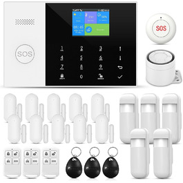 PGST GSM/WiFi сигналізація для квартири з сиреною 120 дБ, інтелектуальним керуванням, LCD-дисплеєм, голосовим сповіщенням, для дверей, вікон, гаража, будинку, комплект
