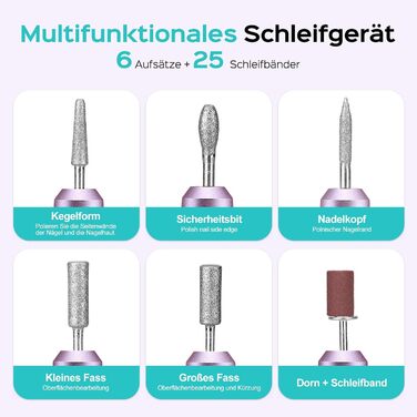 Електричний фрезер для нігтів Coslus: 20000 об/хв, регулювання швидкості та напрямку, манікюр та педикюр, набір для шліфування гелю та акрилу (фіолетовий)