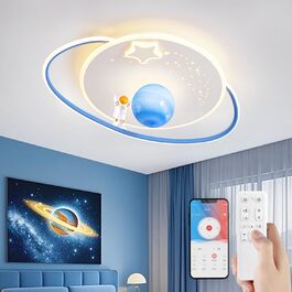 RRBEST LED Ceiling Light, Modern Design Moon Astronaut Ceiling Lamp, Dimmable with Remote Control Boys and Girls Children's Room Lamps, Children's Room Decorative Ceiling Lamp (White-blue Balls, 50CM)