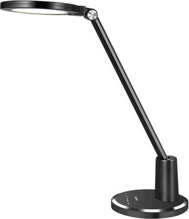 JUKSTG LED Desk Lamp - 12W Adjustable Office Table Lamp with Touch Control, Dimming, 10 Brightness Levels, 5 Color Modes, Eye Protection for Reading, Work, Kids - White/Black