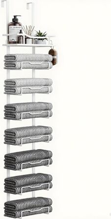 Настінний тримач для рушників на двері, 6 секцій, без свердління, для маленьких ванних кімнат, білий (8 тварин)