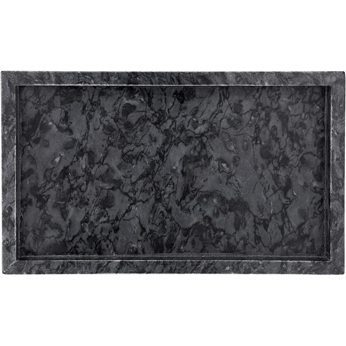 BSTKEY Natural Marble Serving Tray for Coffee Table, Rectangular, Jewelry Tray, Organizer, Decorative Bathroom, Vanity, Toilet Tank, Bathtub Tray, 25x15 cm (black)