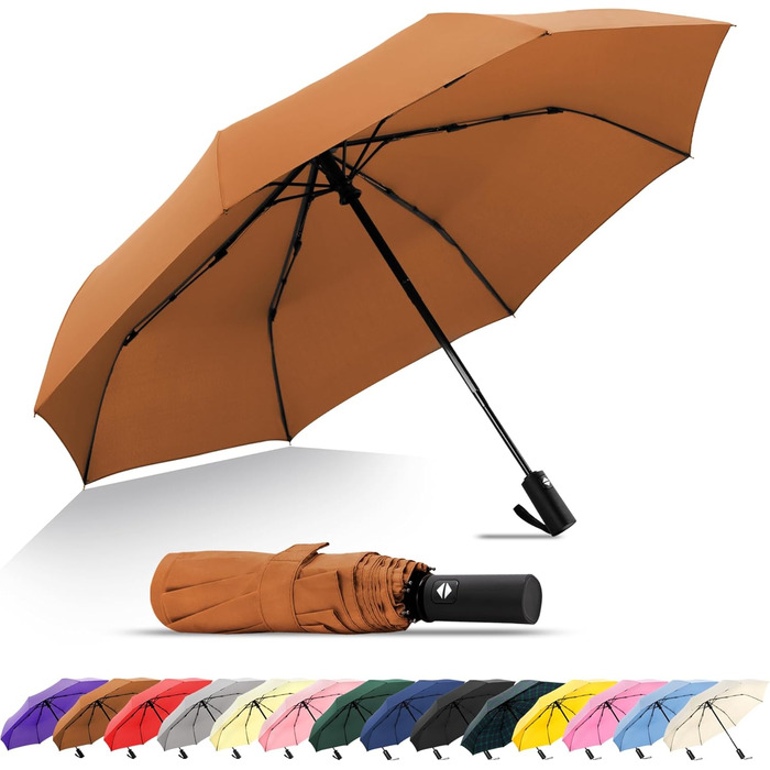 Дощовий парасолька SoulRain: вітростійкий, компактний, для автомобіля, гольф, у подорожі (коричневий)