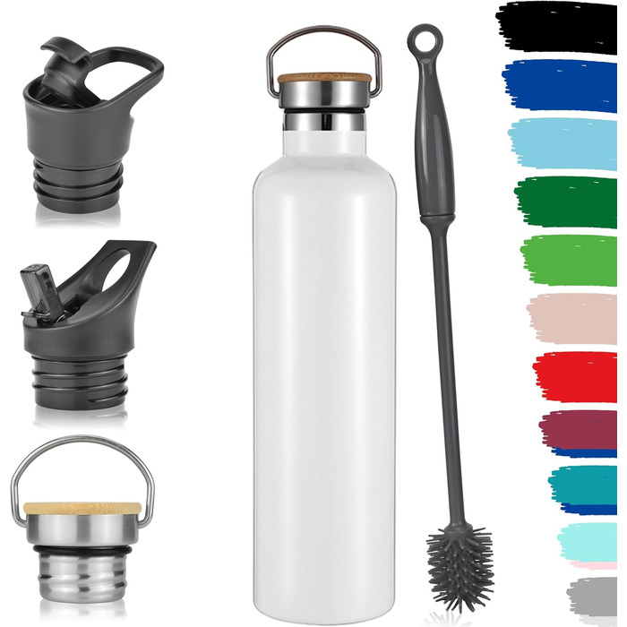 Фляга Milu з нержавіючої сталі 350мл, 500мл, 750мл, 1000мл (+3 кришки) Термос з трубочкою, ізольована пляшка для води для дітей, дорослих, у дорогу, не протікає (Оливковий, 350мл) Оливковий (1000 мл, Білий)