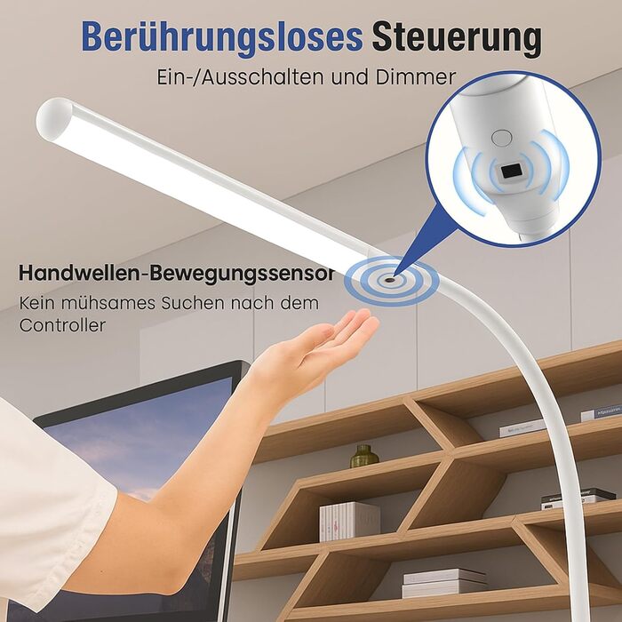 LED настільна лампа SIBI LIGHTING з жестами, 7W, 38 см, регульована яскравість, для роботи, навчання, ігор, білий